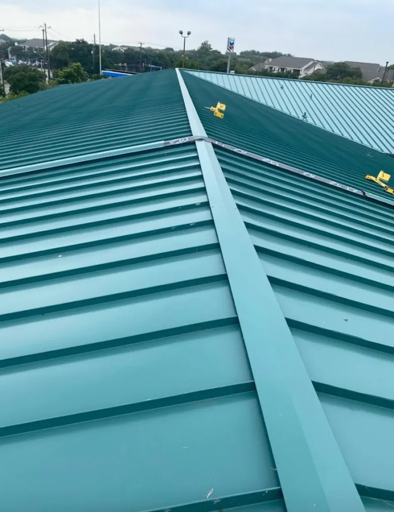 Green commercial metal roof ridge and valley for Metal Roof Repair in San Rafael